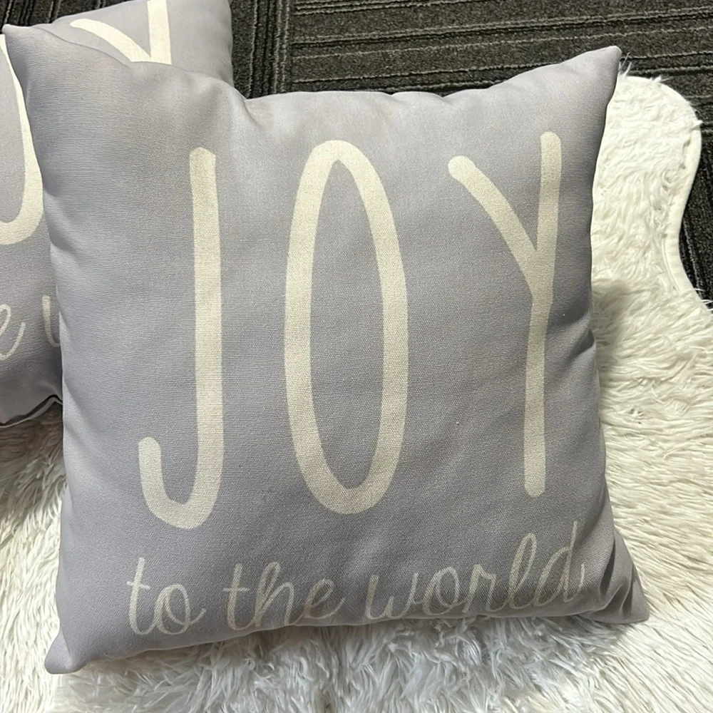'Joy to the World' Holiday Indoors Outdoors Gray Throw Pillows NEW